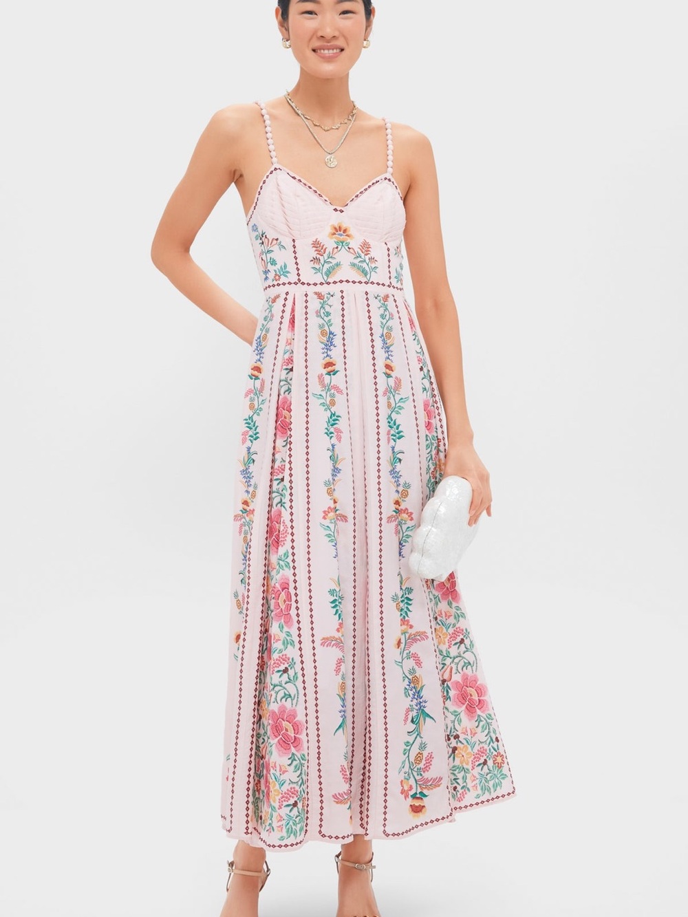 Small Farm Rio Pink Delicate Forest Floral Tropical Maxi Dress - Picture 2 of 16